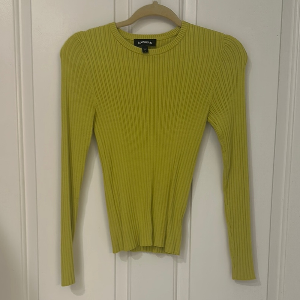 Express Women's Green Ribbed Top